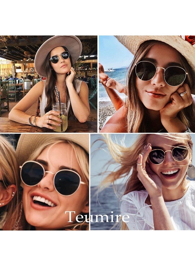 Teumire Small Round Polarized Sunglasses For Women Men Classic Retro Sun Glasses Circle Metal Frame Shades Uv Protection(Gold Frameblack Lens) - Image 3