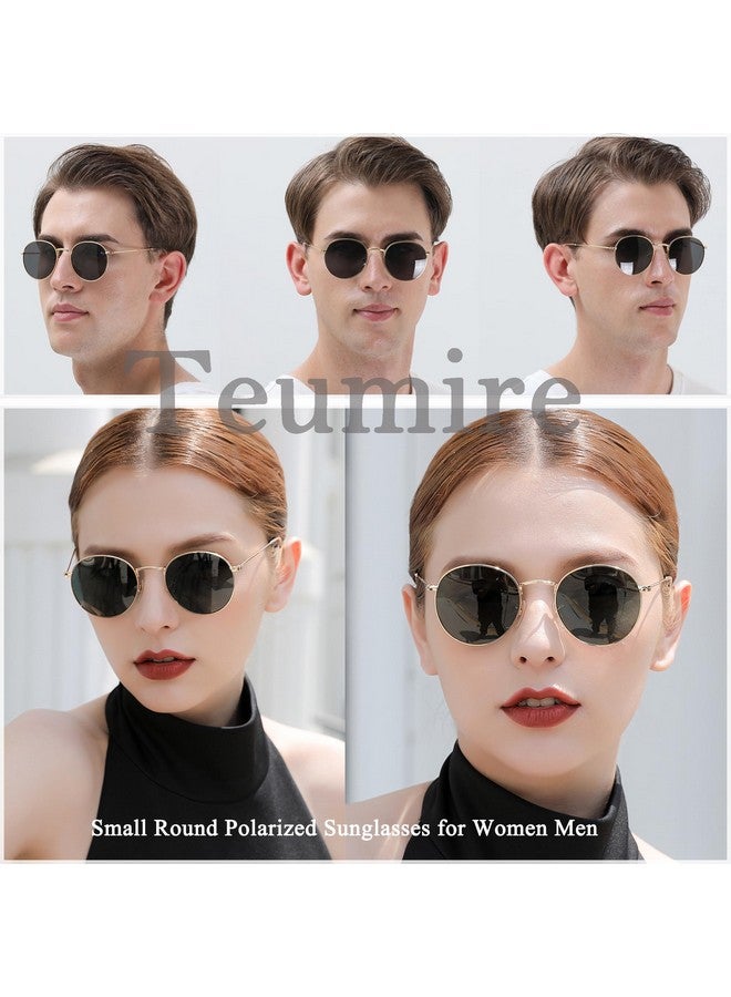 Teumire Small Round Polarized Sunglasses For Women Men Classic Retro Sun Glasses Circle Metal Frame Shades Uv Protection(Gold Frameblack Lens) - Image 2