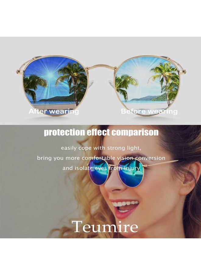 Teumire Small Round Polarized Sunglasses For Women Men Classic Retro Sun Glasses Circle Metal Frame Shades Uv Protection(Gold Frameblack Lens) - Image 5