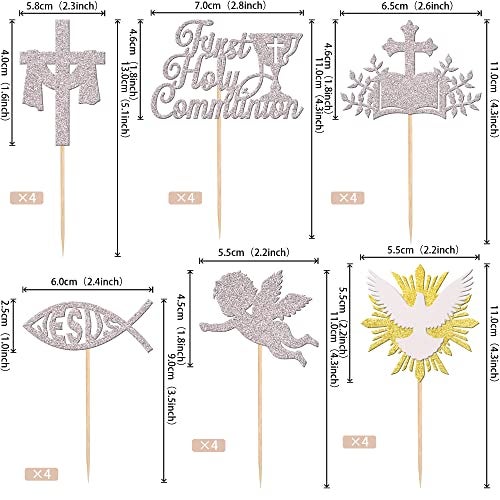 Rsstarxi 24 Pack First Holy Communion Cupcake Toppers Cross Dove Angel God Bless Cupcake Picks Christian Baptism Cake Decorations for First Communion Baby Shower Birthday Party Supplies Silver - Image 2