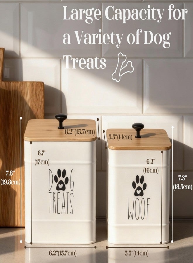 PERFNIQUE Dog Treat Container, Airtight Dog Treat Jar Set of 2, Dog Cookie Jar for kitchen Counter, Pet Treat Container, Dog Treat Canister and Storage, 7.8x6.2 & 7.3x5.5(White) - Image 2