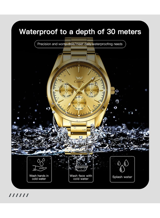 او بي كي ساعات OPK، ساعات رجالية أنيقة وعصرية، ساعات كوارتز مضيئة ومقاومة للماء، ساعات رجالية - سوار فولاذي 6024، ذهبي - Image 5