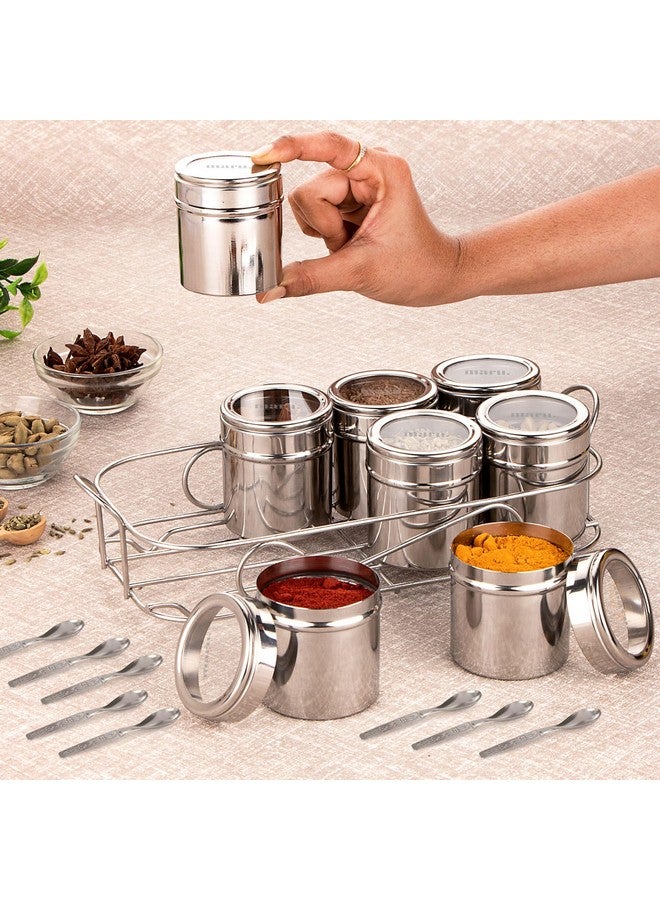 MARU MARU 8 in 1 Stainless Steel Multipurpose Storage Containers - Perfect Organizer for Masala Spices, Herbs, Mouth Freshner, Dry Fruits, 140ml Each Airtight Containers with See-Through Easy Push Lid  - Image 1