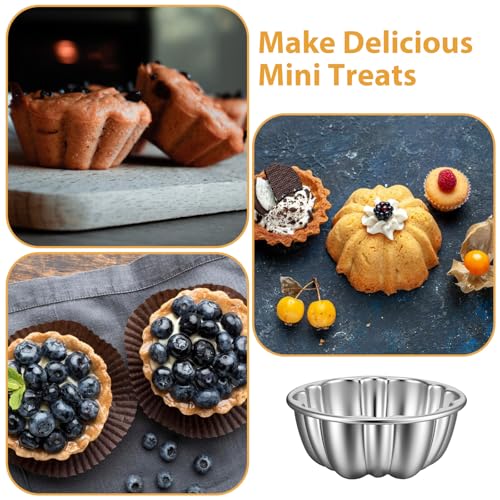 ADLABLD 12Pcs Mini Flan Molds Pan, Carbon Steel Mini Flan Molds Pans, Fluted Cake Pan Nonstick, Cake Pans Reusable Tube Oven Baking Mold for Cupcake, Bread, Bavarois, Brownie - Image 3