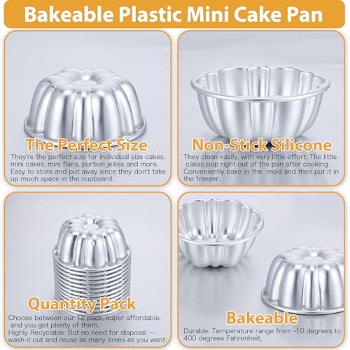 ADLABLD 12Pcs Mini Flan Molds Pan, Carbon Steel Mini Flan Molds Pans, Fluted Cake Pan Nonstick, Cake Pans Reusable Tube Oven Baking Mold for Cupcake, Bread, Bavarois, Brownie - Image 4