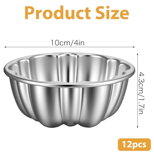 ADLABLD 12Pcs Mini Flan Molds Pan, Carbon Steel Mini Flan Molds Pans, Fluted Cake Pan Nonstick, Cake Pans Reusable Tube Oven Baking Mold for Cupcake, Bread, Bavarois, Brownie - Image 2