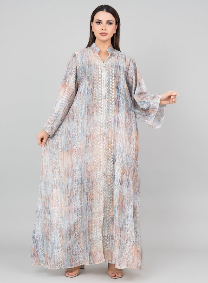 IKKXA Petal Grace Embroidered Jalabiya IK3004 Orange - Image 1