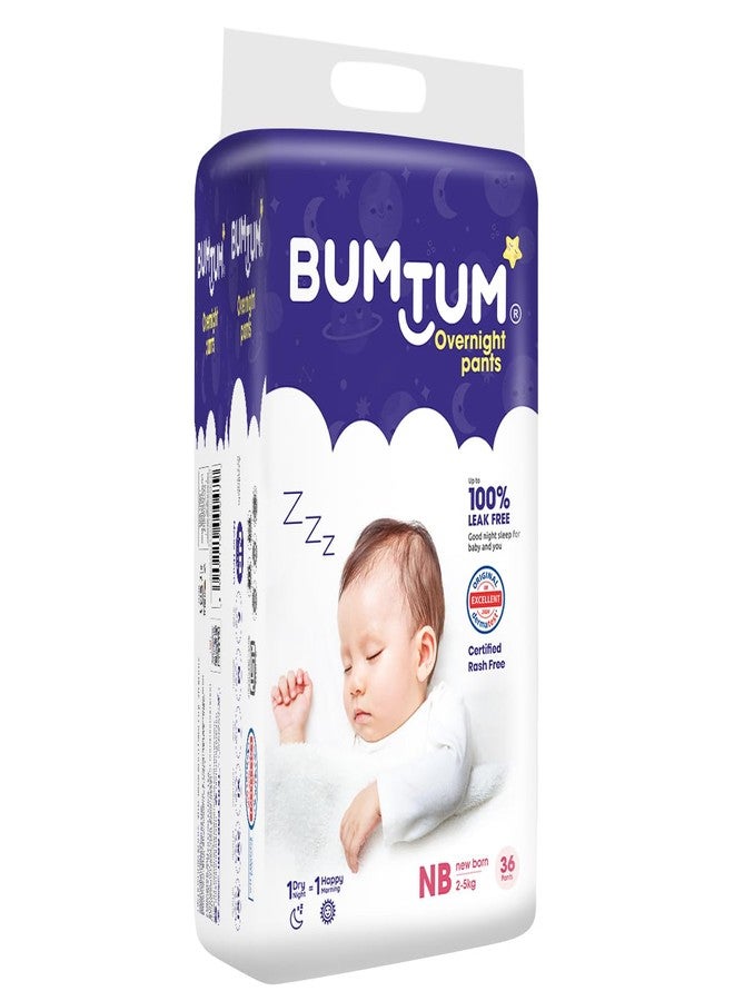 Bumtum Baby Overnight Diaper Pants - Size NB (2-5 kg), 36 Count | All night Absorption with Pillow Soft Comfort | No Leak | 100% Rashfree | With soothing Chamomile Microbial Layer | Pack of 1 - Image 2