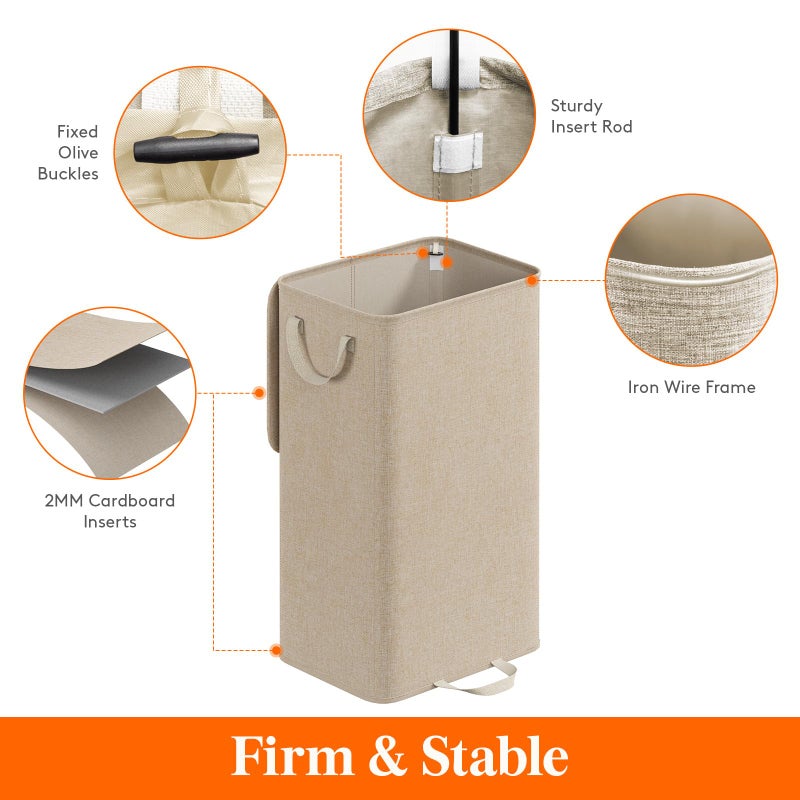 Lifewit Single Laundry Hamper with Lid and Removable Laundry Bags, Large Collapsible 1 Dividers Dirty Clothes Basket with Handles for Bedroom Laundry Room Closet Bathroom College, 100L Beige - Image 3