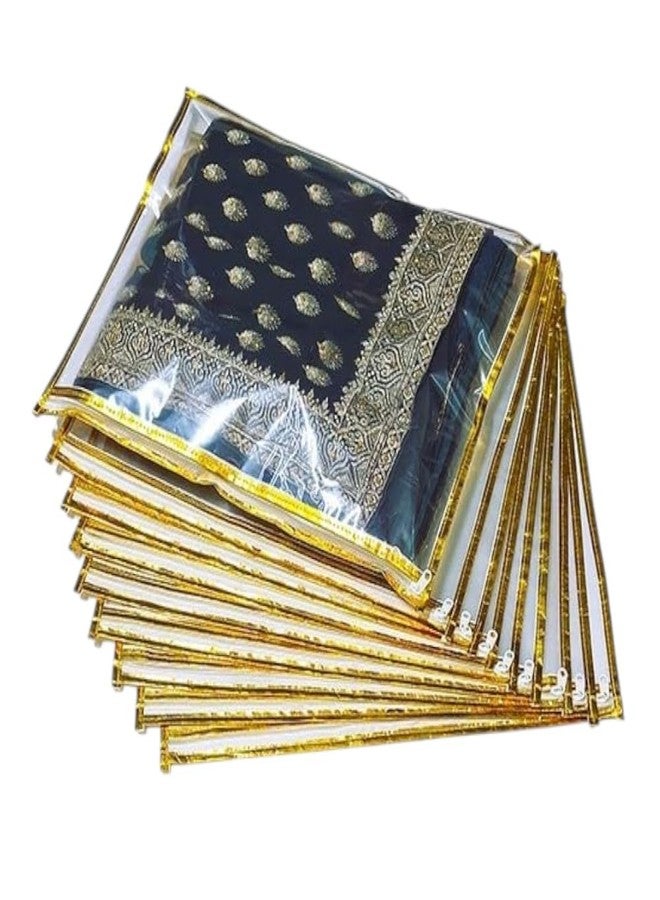 IndianStore4All Plastic Single Saree Covers With Zip Transparent Suit Cover Packing Bags, Saree Covers For Storage, Wardrobe Organiser, Size-36x42x2CM (Pack of 10) - Image 1