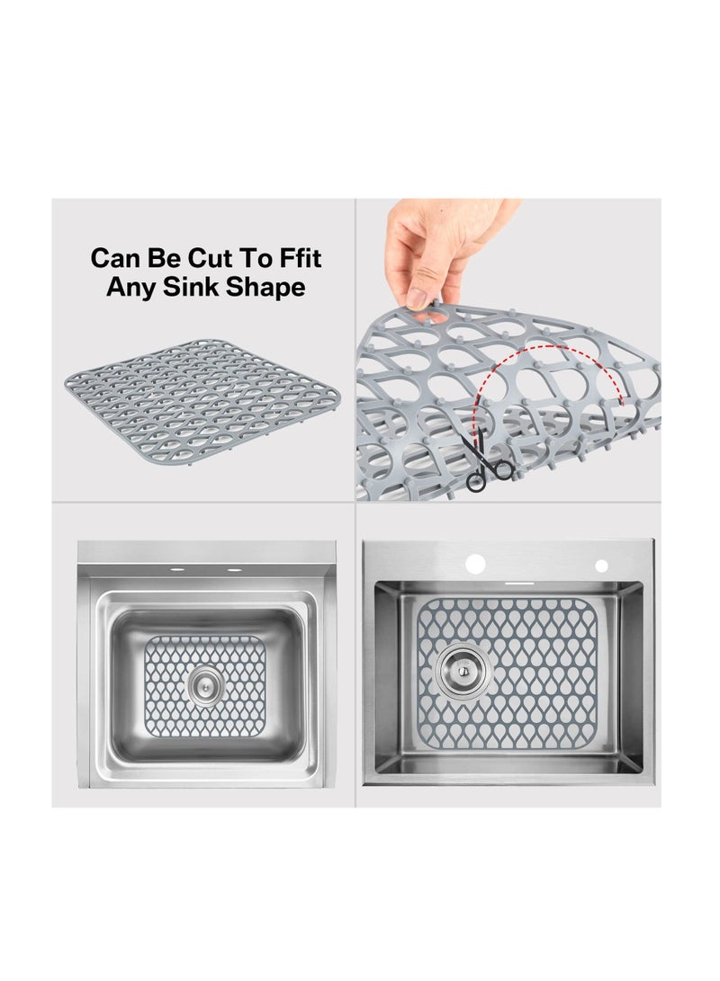 SYOSI Silicone Sink Protectors for Kitchen, 13.6 ''x 11.6'' Folding Non-slip Sink Mat Grid for Bottom of Farmhouse Stainless Steel Porcelain Sink (1 Grey) - Image 3