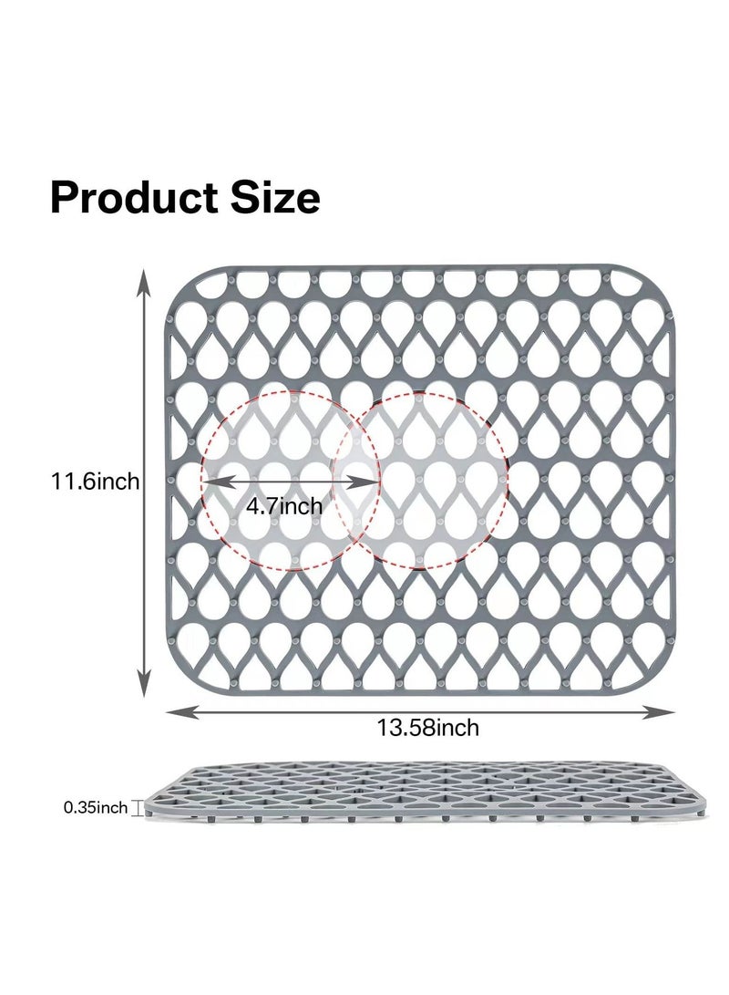 SYOSI Silicone Sink Protectors for Kitchen, 13.6 ''x 11.6'' Folding Non-slip Sink Mat Grid for Bottom of Farmhouse Stainless Steel Porcelain Sink (1 Grey) - Image 2