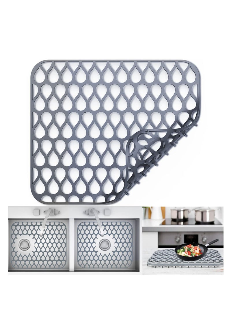 SYOSI Silicone Sink Protectors for Kitchen, 13.6 ''x 11.6'' Folding Non-slip Sink Mat Grid for Bottom of Farmhouse Stainless Steel Porcelain Sink (1 Grey) - Image 1
