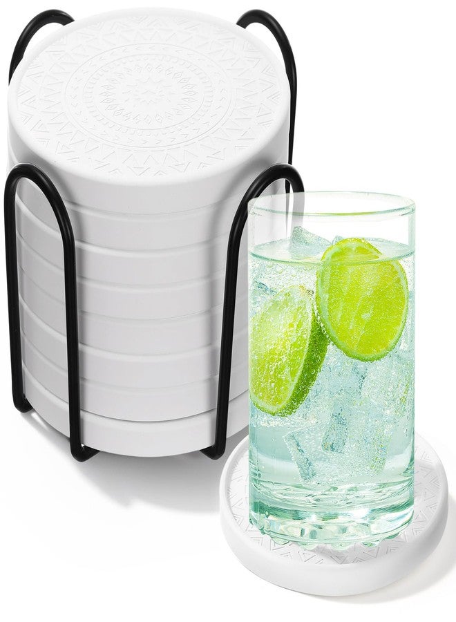 Photect Diatomaceous Earth Coasters Set with Holder Absorbent Stone Drink Coasters Instant Drying Tray for Tabletop Protection Home Decoration Housewarming Gift(White,8 Pcs) - Image 1