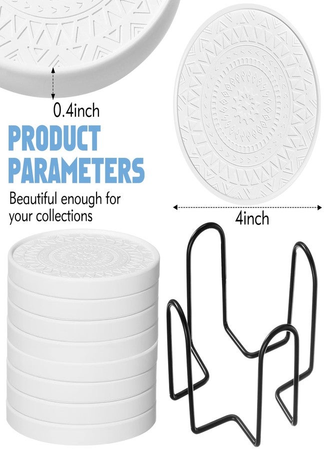 Photect Diatomaceous Earth Coasters Set with Holder Absorbent Stone Drink Coasters Instant Drying Tray for Tabletop Protection Home Decoration Housewarming Gift(White,8 Pcs) - Image 2