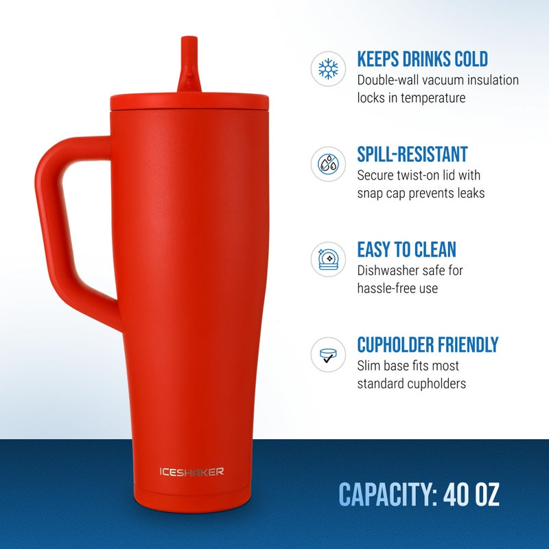 Ice Shaker 40 Oz Tumbler With Handle And Straw | 40Oz Red | Cold For 30+ Hours | 2-In-1 Tumbler Shaker Bottle | Odor-Free 40 Ounce Bottle For Water  Protein Shakes  Smoothies  Cocktails - Image 5