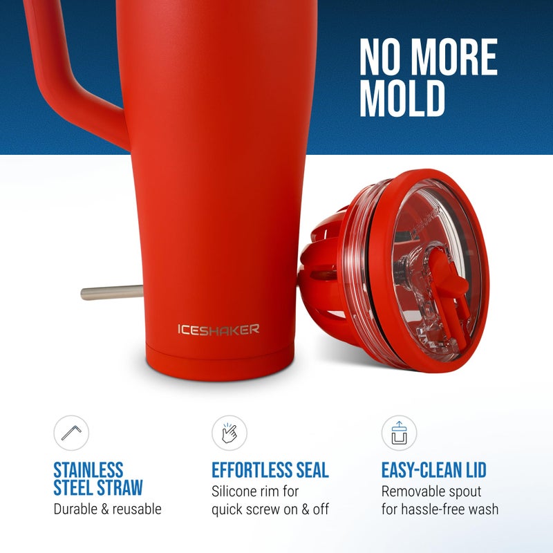Ice Shaker 40 Oz Tumbler With Handle And Straw | 40Oz Red | Cold For 30+ Hours | 2-In-1 Tumbler Shaker Bottle | Odor-Free 40 Ounce Bottle For Water  Protein Shakes  Smoothies  Cocktails - Image 2