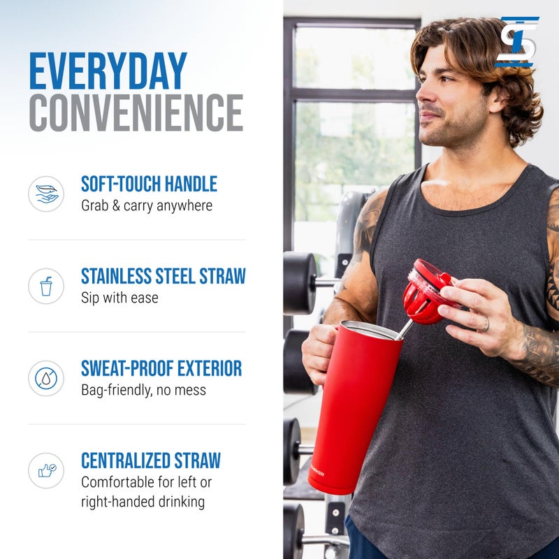 Ice Shaker 40 Oz Tumbler With Handle And Straw | 40Oz Red | Cold For 30+ Hours | 2-In-1 Tumbler Shaker Bottle | Odor-Free 40 Ounce Bottle For Water  Protein Shakes  Smoothies  Cocktails - Image 4