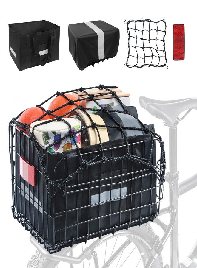 Wdmiya Bike Basket Rear, Foldable Ebike Rear Basket & Bicycle Basket with Quick Release, Rain Cover, Cargo Net, Carry Bag & Reflective Strips, Large Bike Rack Basket for Grocery, Camping, Commuting - Image 1