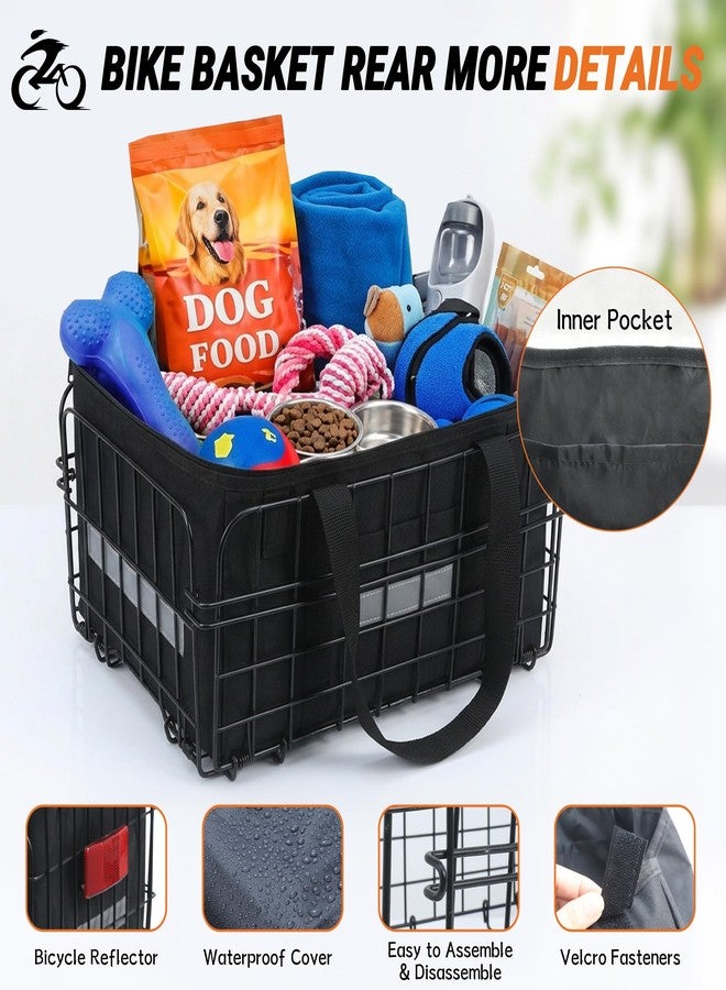 Wdmiya Bike Basket Rear, Foldable Ebike Rear Basket & Bicycle Basket with Quick Release, Rain Cover, Cargo Net, Carry Bag & Reflective Strips, Large Bike Rack Basket for Grocery, Camping, Commuting - Image 2