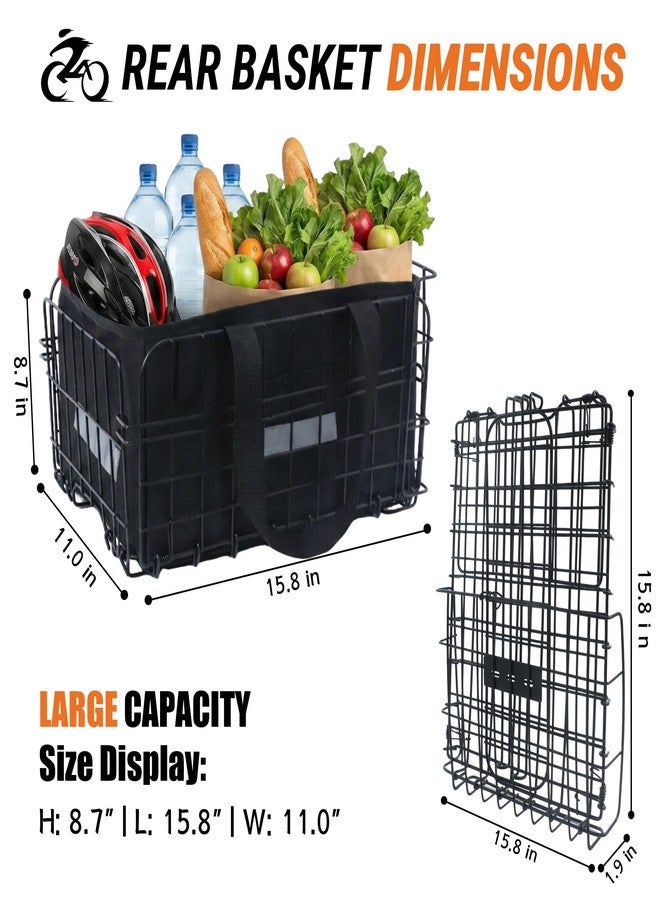 Wdmiya Bike Basket Rear, Foldable Ebike Rear Basket & Bicycle Basket with Quick Release, Rain Cover, Cargo Net, Carry Bag & Reflective Strips, Large Bike Rack Basket for Grocery, Camping, Commuting - Image 3