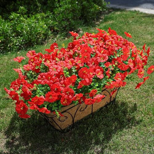 HyeFlora Artificial Flowers for Outdoors Fake Plants Outside Decoration 12 Bundles Silk Red Morning Glory UV Resistant Look Real Faux Flowers for Planter Front Door Porch Patio Yard Gardens Balcony - Image 3