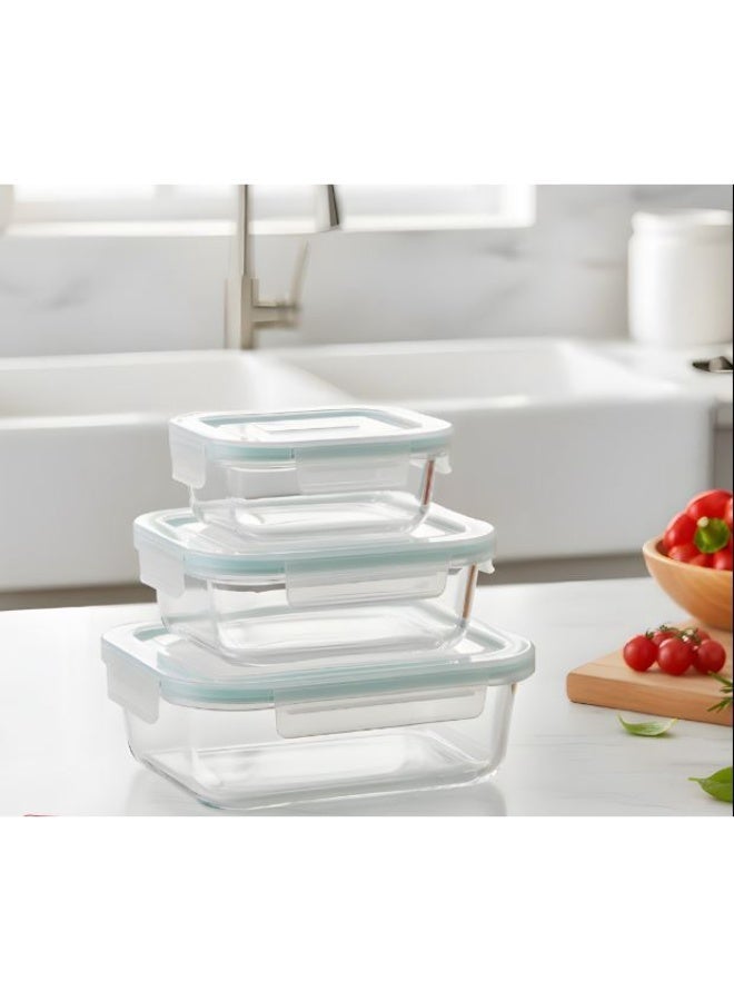 Glass food storage containers with airtight lids, dishwasher, oven, microwave, and freezer safe, BPA-free, 3 pieces - Image 2