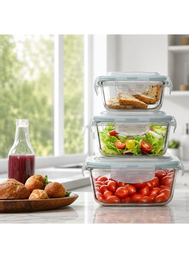 Glass food storage containers with airtight lids, dishwasher, oven, microwave, and freezer safe, BPA-free, 3 pieces - Image 5