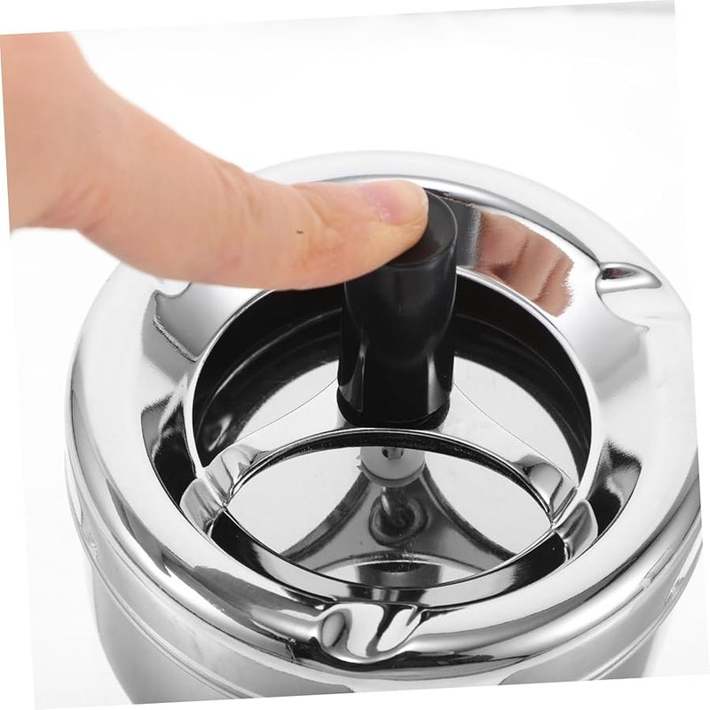 Windproof Rotating Metal Ashtray with Cover for Indoor Outdoor Home Office Car Use - Image 4