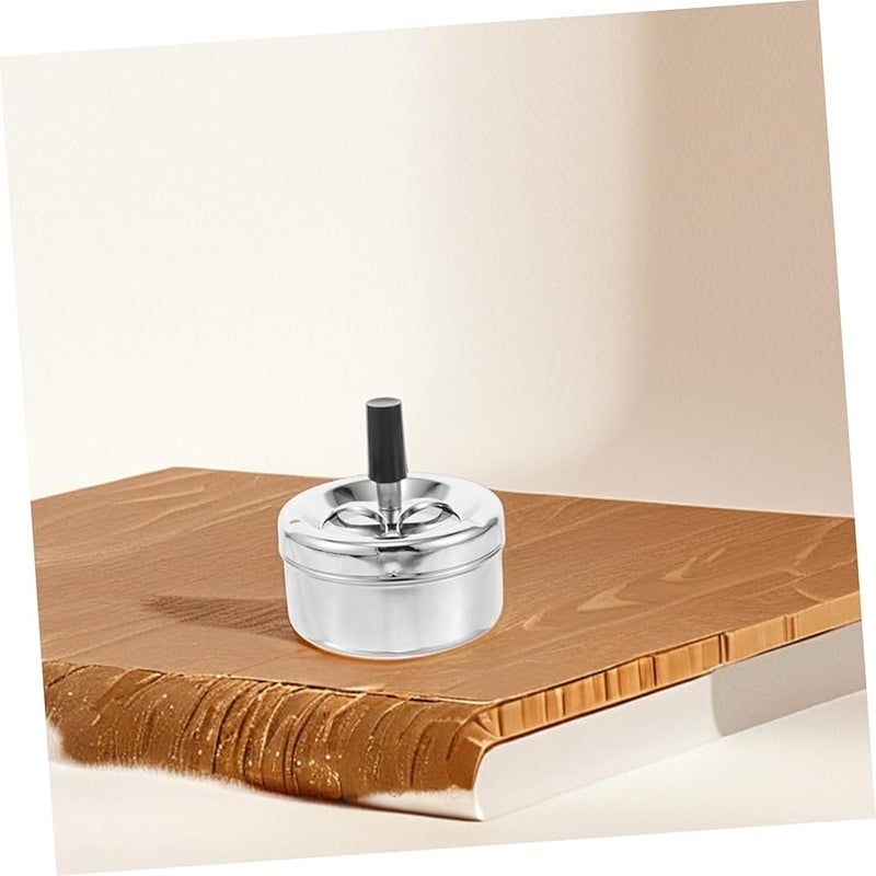 Windproof Rotating Metal Ashtray with Cover for Indoor Outdoor Home Office Car Use - Image 5