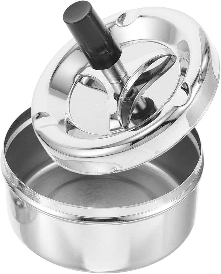 Windproof Rotating Metal Ashtray with Cover for Indoor Outdoor Home Office Car Use - Image 2