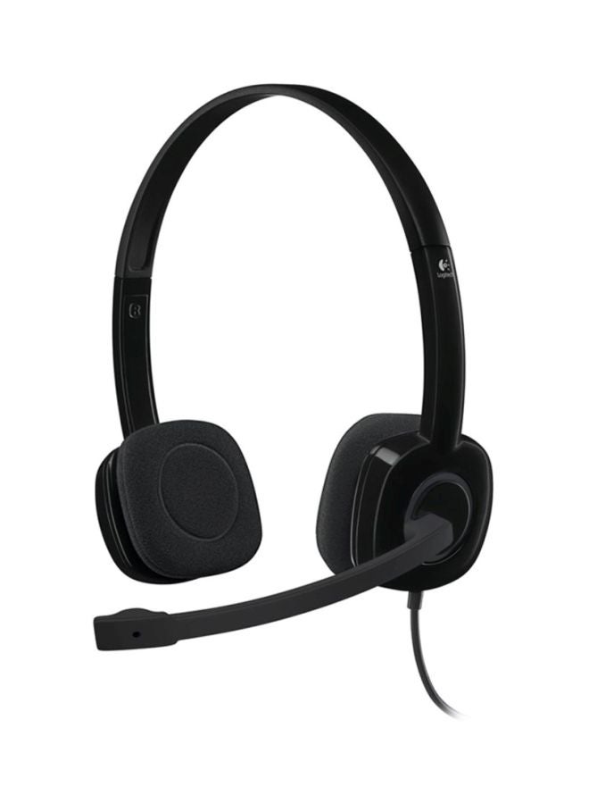 Logitech H151 Wired Stereo Headset with 3.5mm Jack, Noise-Cancelling Rotating Boom Microphone, In-Line Volume & Mute Controls, Adjustable Headband, Lightweight Foam Ear Cushions, Stereo Sound (20Hz-20kHz), 1.8m Cable, Compatible with PC/Mac/Smartphone/Tablet, Black - Image 1