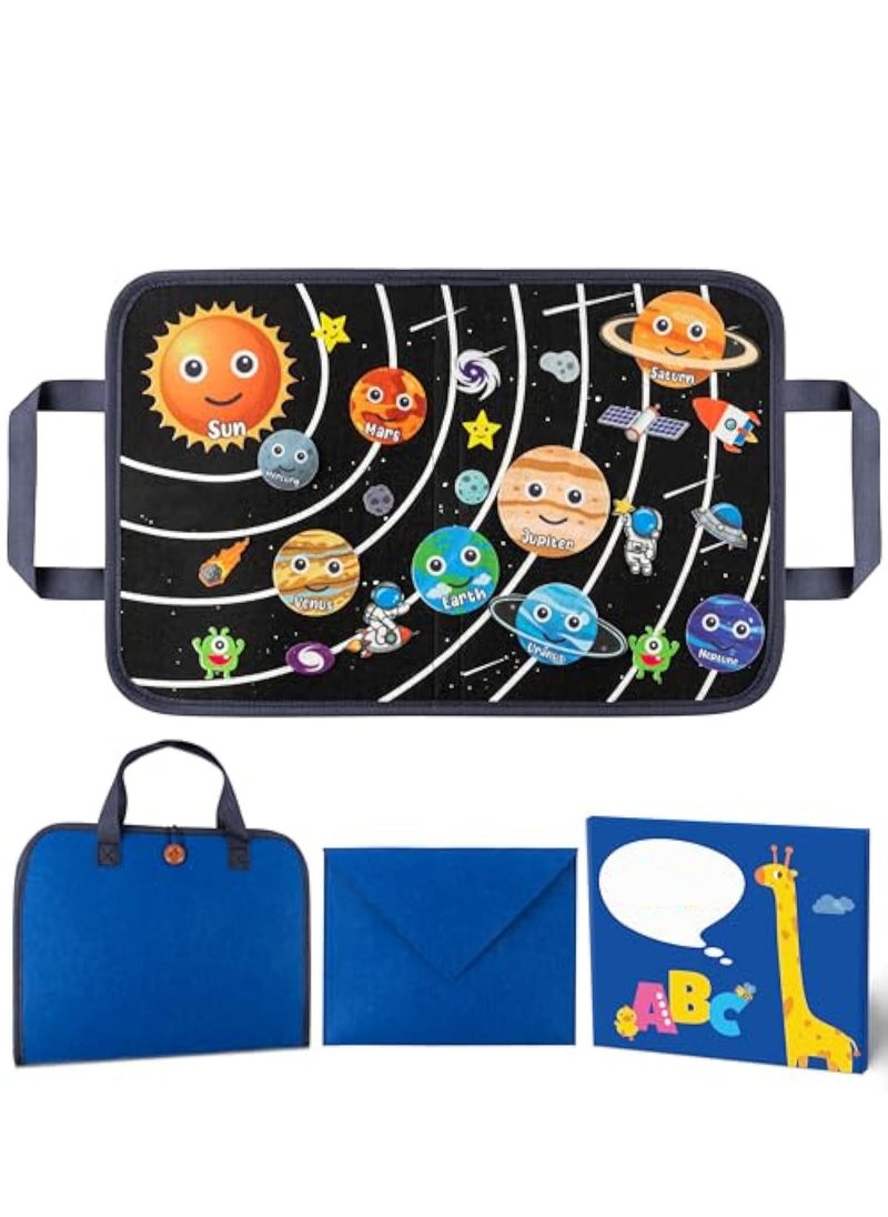 YelaJoy 25Pcs Outer Space Travel Felt-Board Story Set Portable Felt Board Solar System Universe Storytelling Planets Astronaut Galaxy Themed Preschool Early Learning Interactive Play Kit for Toddlers  - Image 1