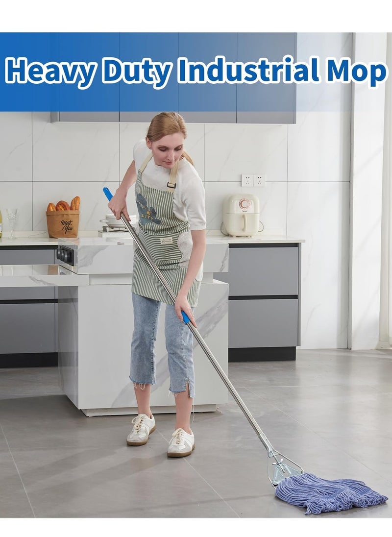 ALMUFARREJ Mop , Heavy Duty Industrial Mop with 67inch Stainless Steel Handle , Loop end String Wet Mop for Floor Cleaning  - Image 1