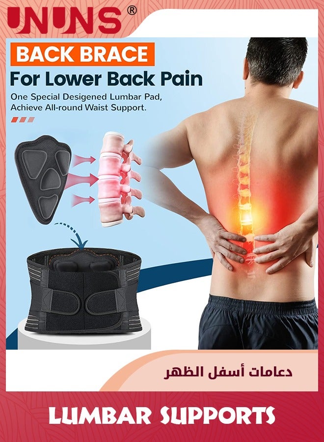 UNUNS Lumbar Support Belt,Back Brace For Men Women Lower Back Pain Relief,Adjustable Lumbar Support Belts With 3D Lumbar Pads,Lower Waist Support Belt Brace Relief Sciatica Scoliosis-L 95-115CM  - Image 2