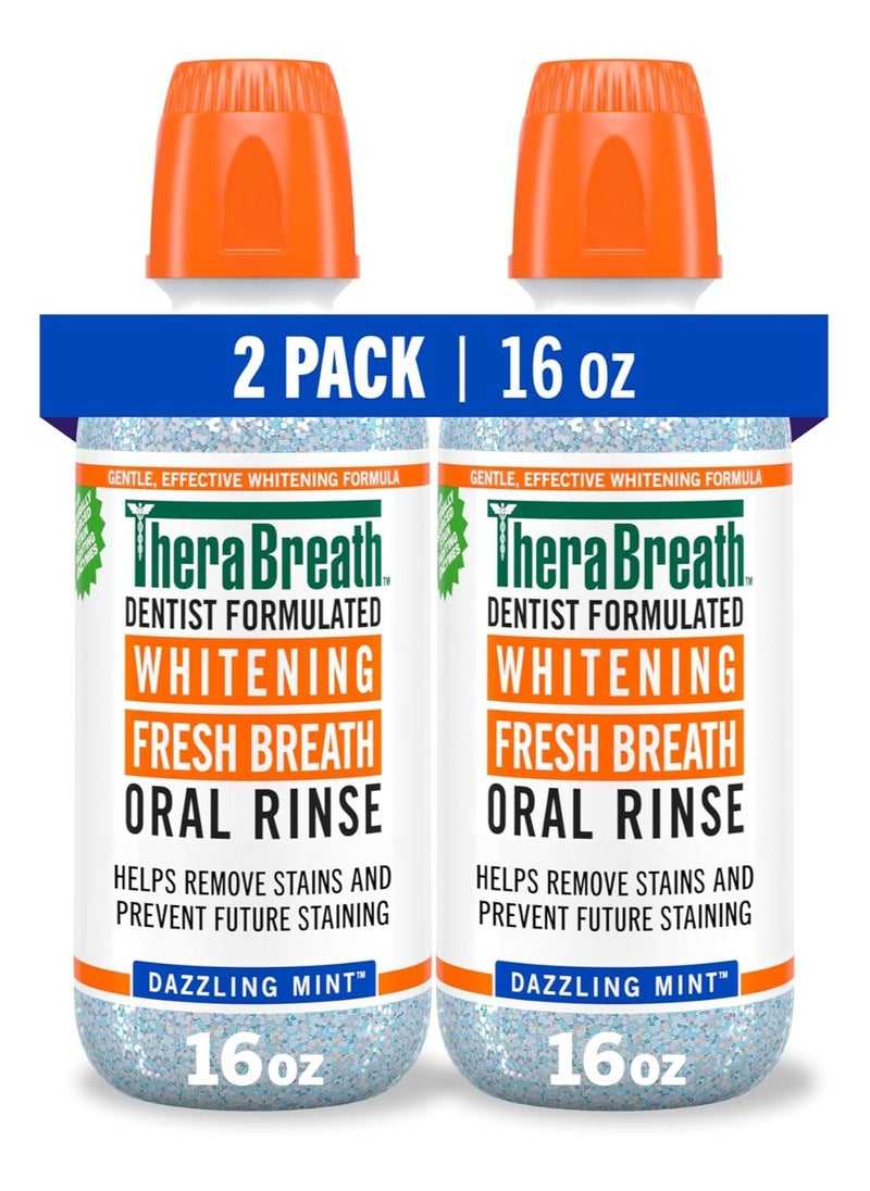TheraBreath TheraBreath Whitening Mouthwash, Dazzling Mint, Dentist Formulated, 16 Fl Oz (2-Pack) 
