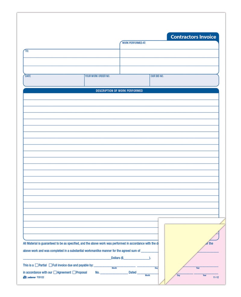 Adams Contractorâ€™s Invoice Book, 3-Part, 50 Sets per Book, 50 Pages (ABFTC8122) - Image 2