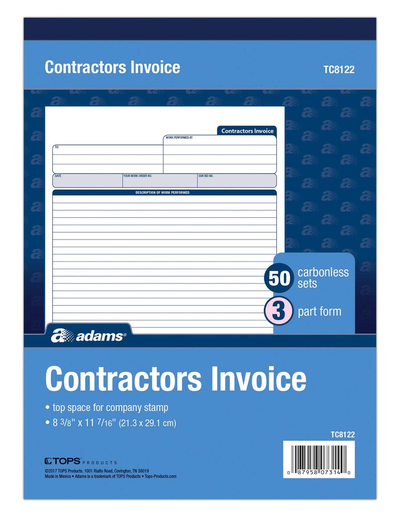 Adams Contractorâ€™s Invoice Book, 3-Part, 50 Sets per Book, 50 Pages (ABFTC8122) - Image 3