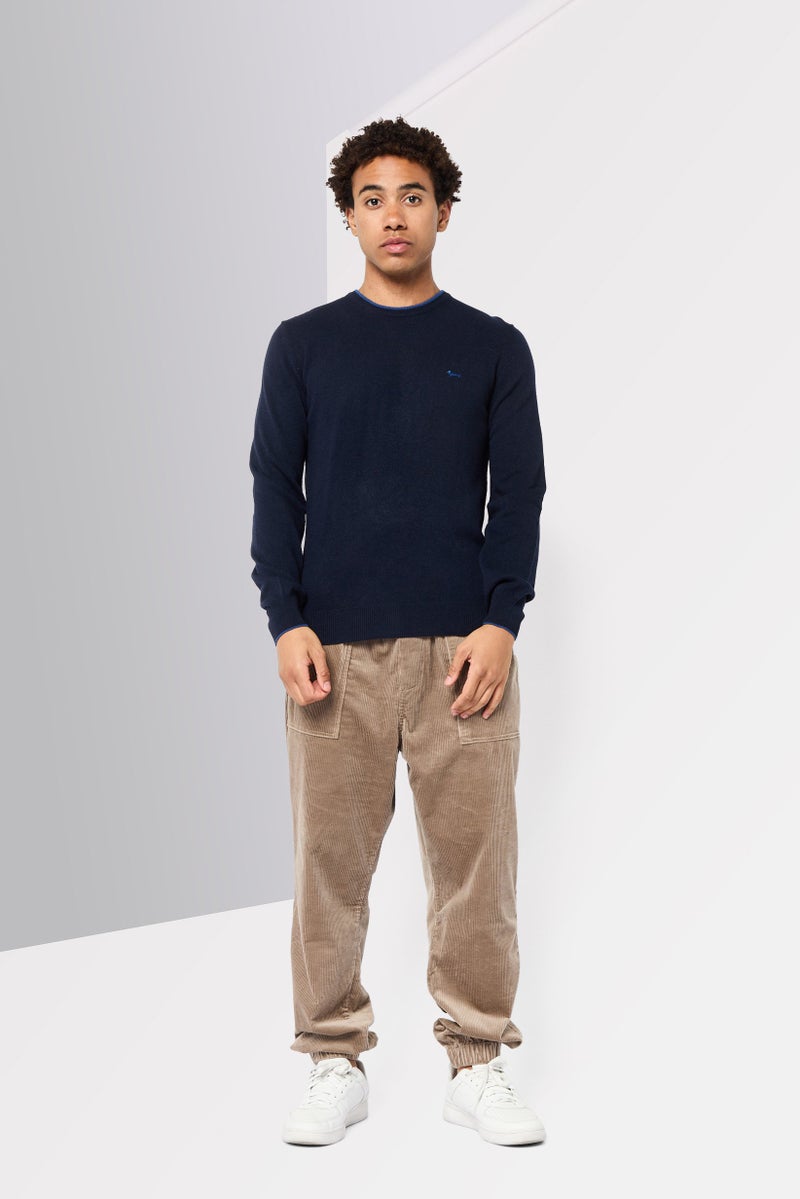 Harmont & Blaine Men Crew Neck Knitted Sweater, Navy Blue - Image 4