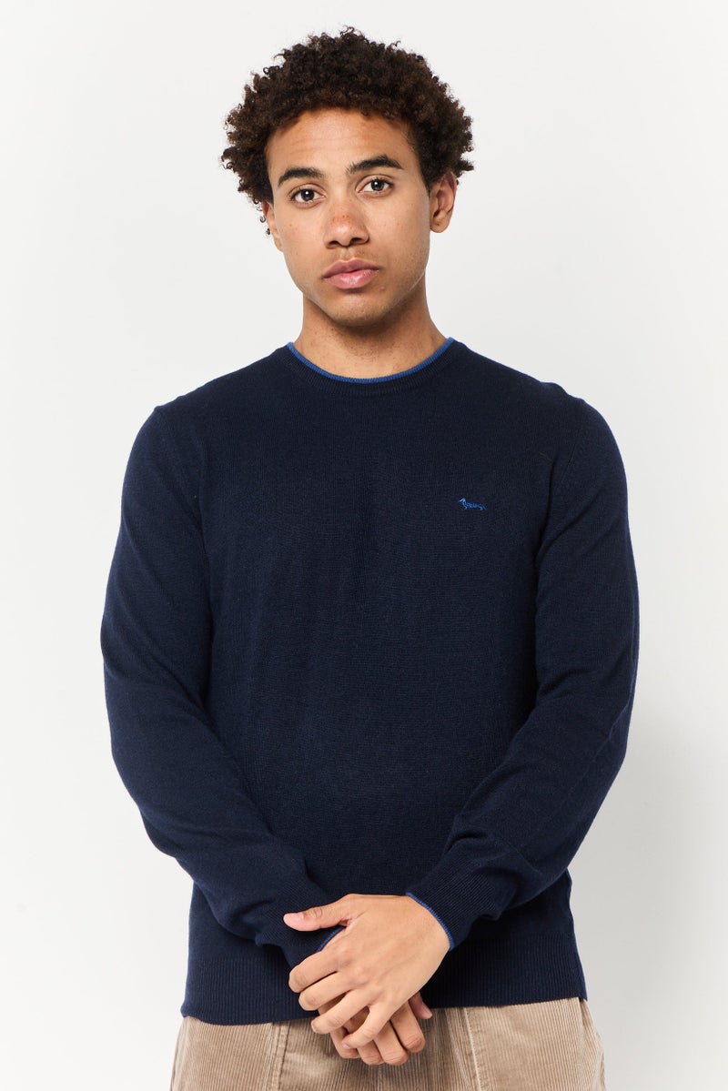 Harmont & Blaine Men Crew Neck Knitted Sweater, Navy Blue - Image 1