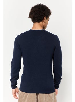 Harmont & Blaine Men Crew Neck Knitted Sweater, Navy Blue  - Image 3