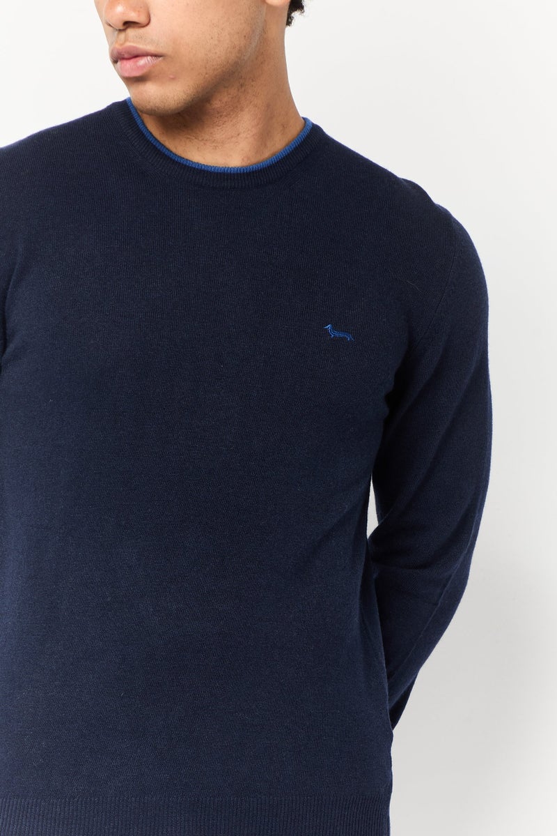Harmont & Blaine Men Crew Neck Knitted Sweater, Navy Blue - Image 2