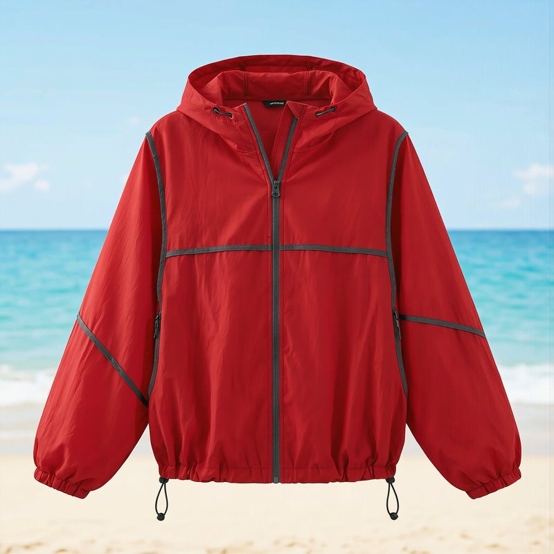 Women's Easy On Off Sun Protection Jacket Full Zipper Front Quick Wear Lightweight Hooded Loose Coat 3 Colors - Image 3