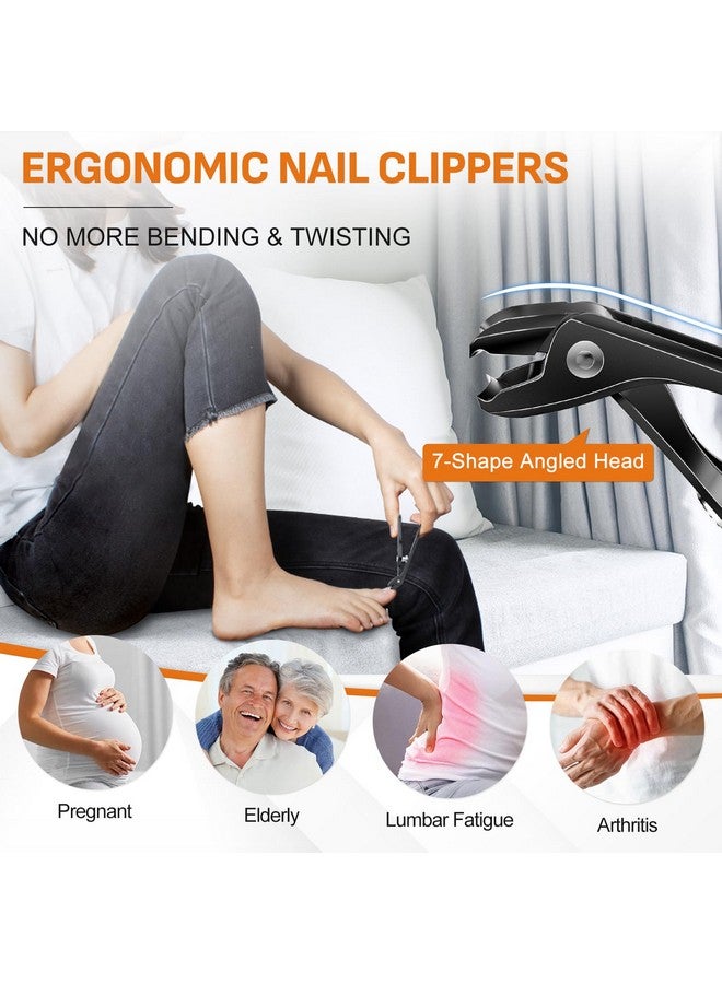 درمود مقص أظافر للرجال، مقص أظافر مائل للرأس وأصابع القدم للأظافر السميكة لكبار السن، مقص أظافر ذو فتحة فك واسعة، مقص أظافر متين مع مقبض طويل - أسود - Image 1