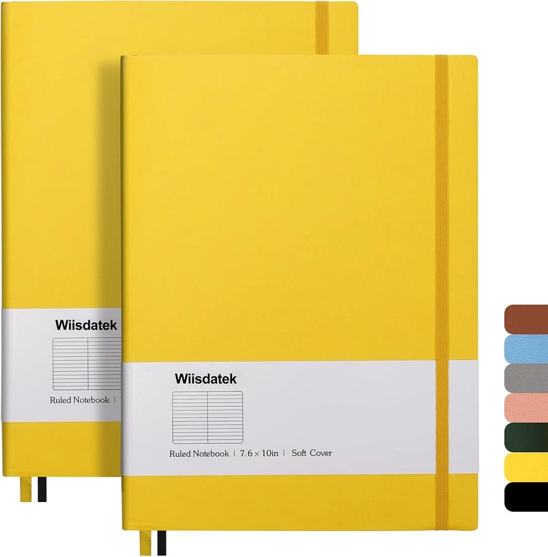 Wiisdatek B5 College Ruled Notebooks - 2 Pack B5 Large Journal Notebooks with 376 Numbered Pages,100gsm Thick Lined Paper,Soft PU Leather Cover,7.6 X 10 inch(YELLOW) - Image 1