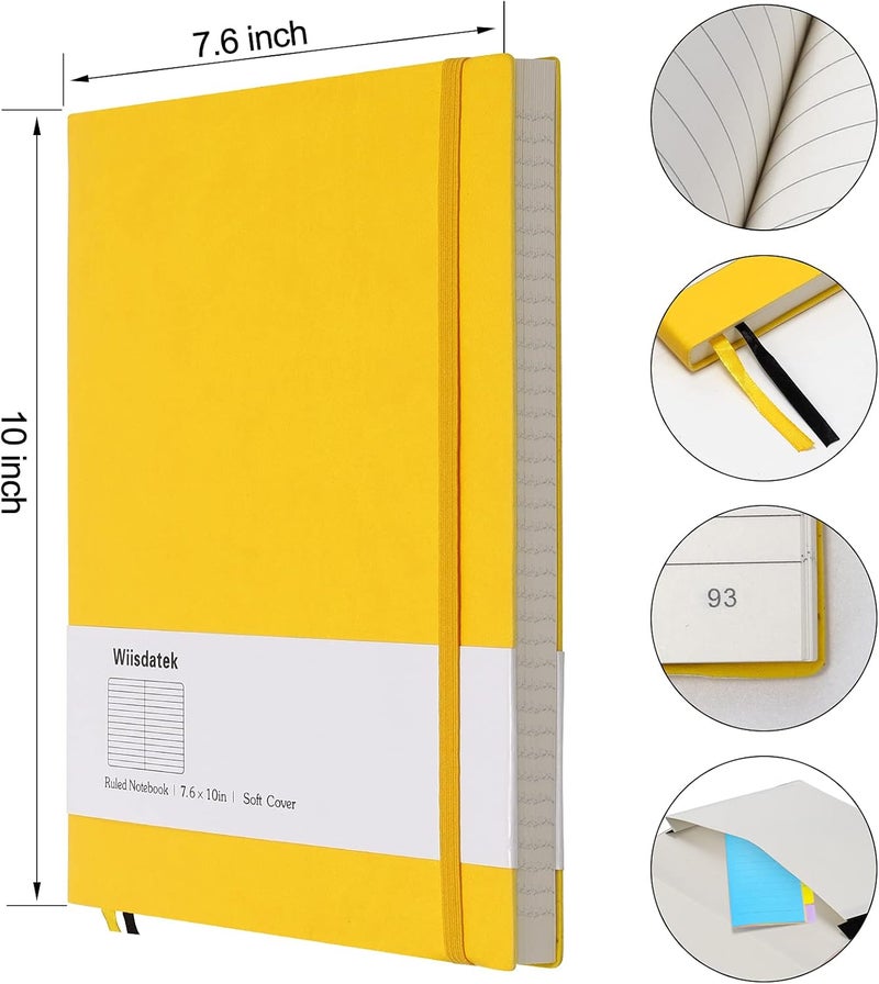 Wiisdatek B5 College Ruled Notebooks - 2 Pack B5 Large Journal Notebooks with 376 Numbered Pages,100gsm Thick Lined Paper,Soft PU Leather Cover,7.6 X 10 inch(YELLOW) - Image 4