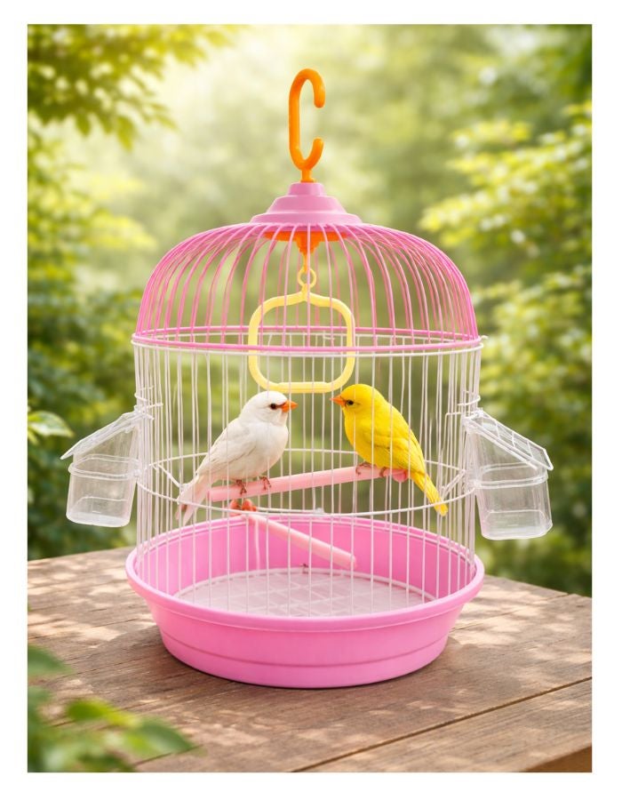 Petto Premium Round Hanging Bird Cage with Perch & Feeders – 23 × 40 cm - Image 1