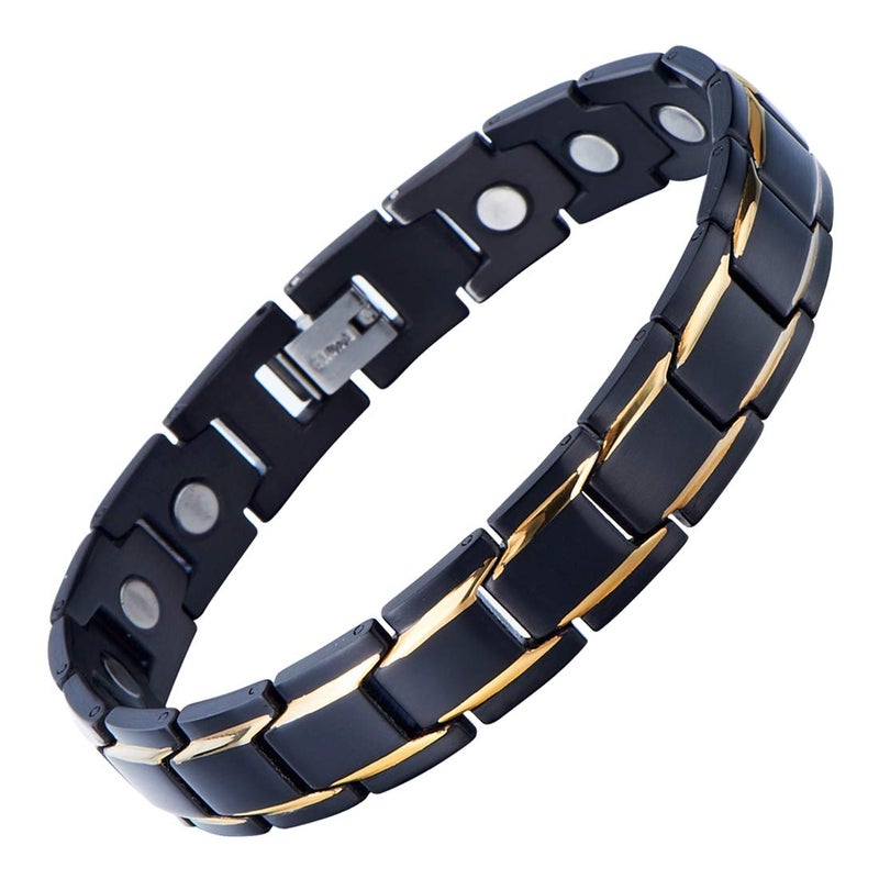COOLSTEELANDBEYOND Stainless Steel Mens Gold Black Power Element Braceleand Free Link Removal Kit - Image 1