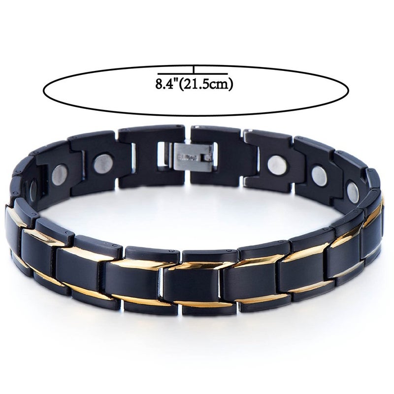 COOLSTEELANDBEYOND Stainless Steel Mens Gold Black Power Element Braceleand Free Link Removal Kit - Image 2