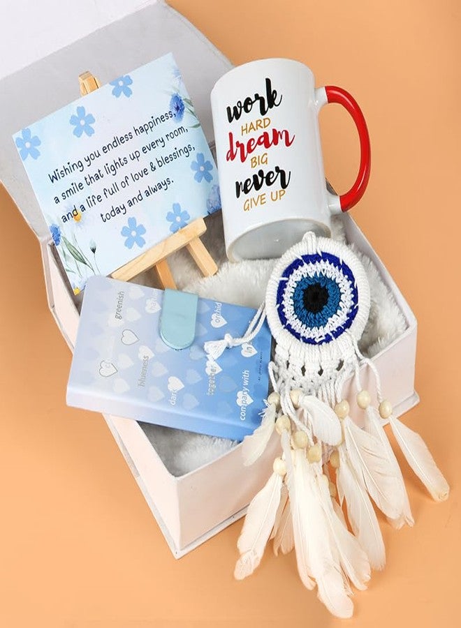 Relish THE LOONY BOX Gift Hamper for Birthday, Anniversary, Office, Valentine or Home Decor | Aesthetic Daily Diary with Dreamcatcher & Motivational Mug, Easel Stand With Card - Image 1